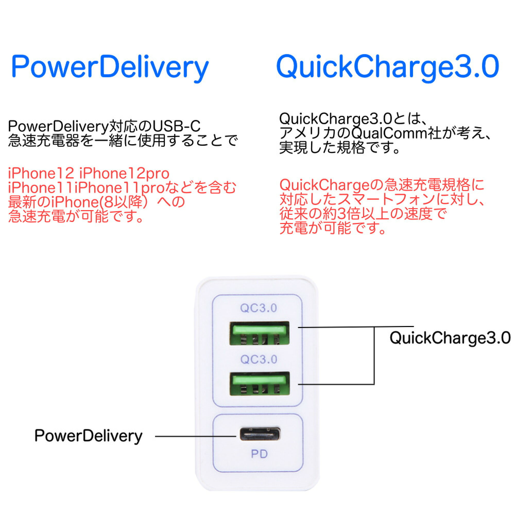 USB急速充電器 3ポート